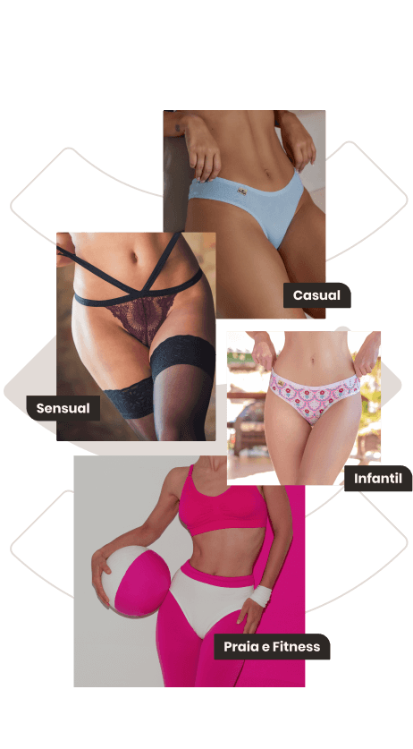 Foto ilustrativa mostrando os diferentes segmentos do vestuário que a fábrica sparta atende. Fitness, Lingerie, Moda Praia e muito mais